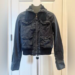 Anthropologie Plus Four 100% Cotton Fitted Navy Blue Zipper Womens Bomber jacket